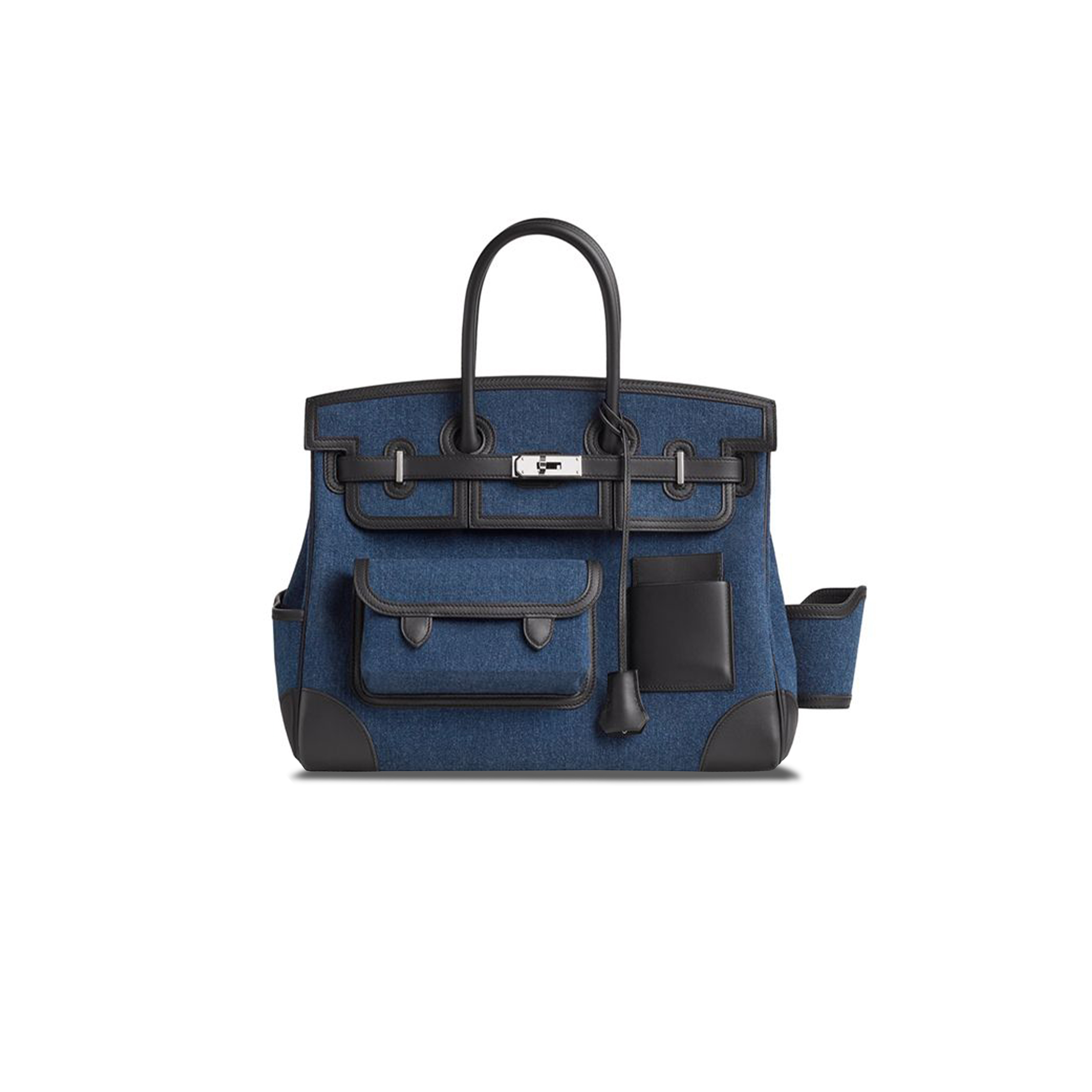 H**mes master birkin 35 canvas and swift leather royal blue silver buckle bag h079238ckca (35*25*18cm)